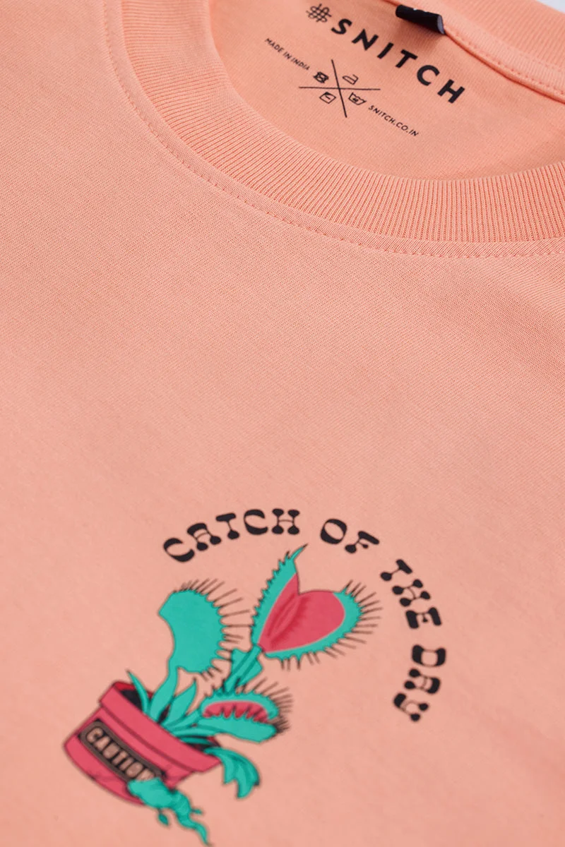 سنيتش Catch Of The Day Peach Graphic Print T-Shirt